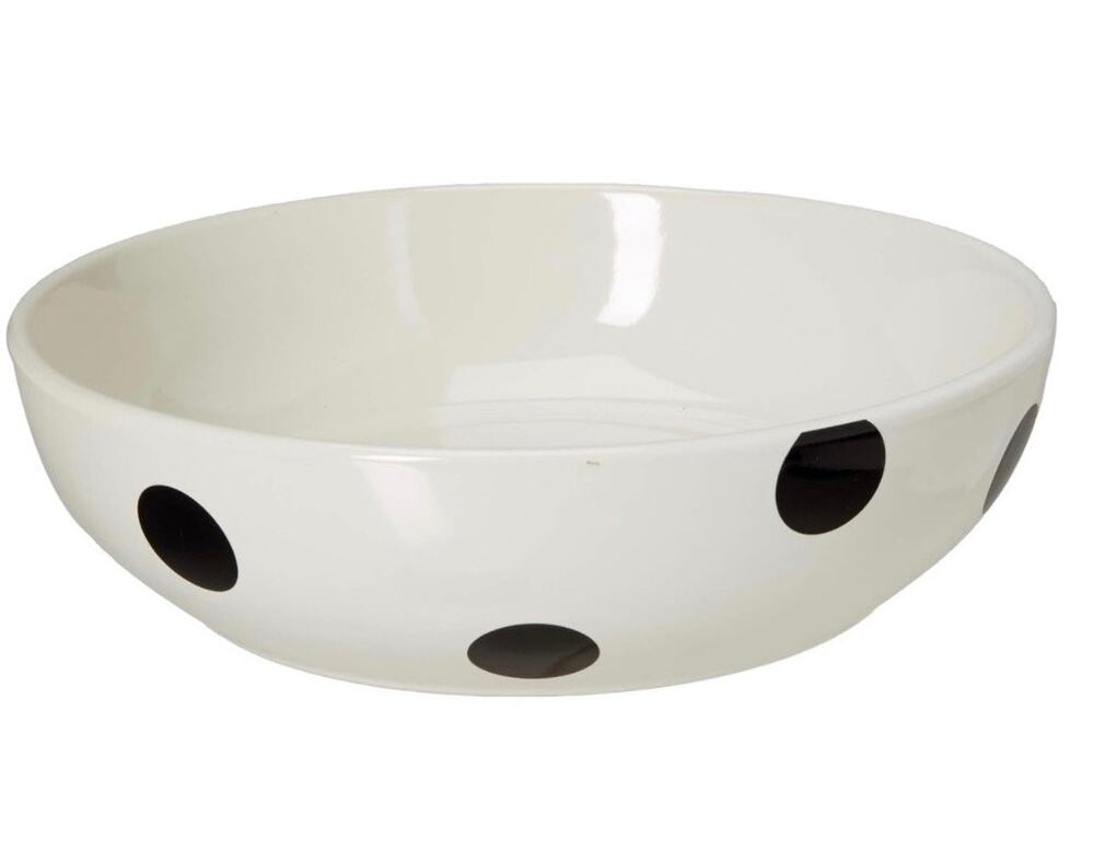 Kate Spade New York Deco Dot Lenox Serving Bowl Ceramic White Black Polka Dot 8"